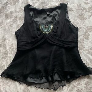 Vintage Black Silk Sequin Sleeveless Blouse Top Large Whimsigoth Fairy Grunge